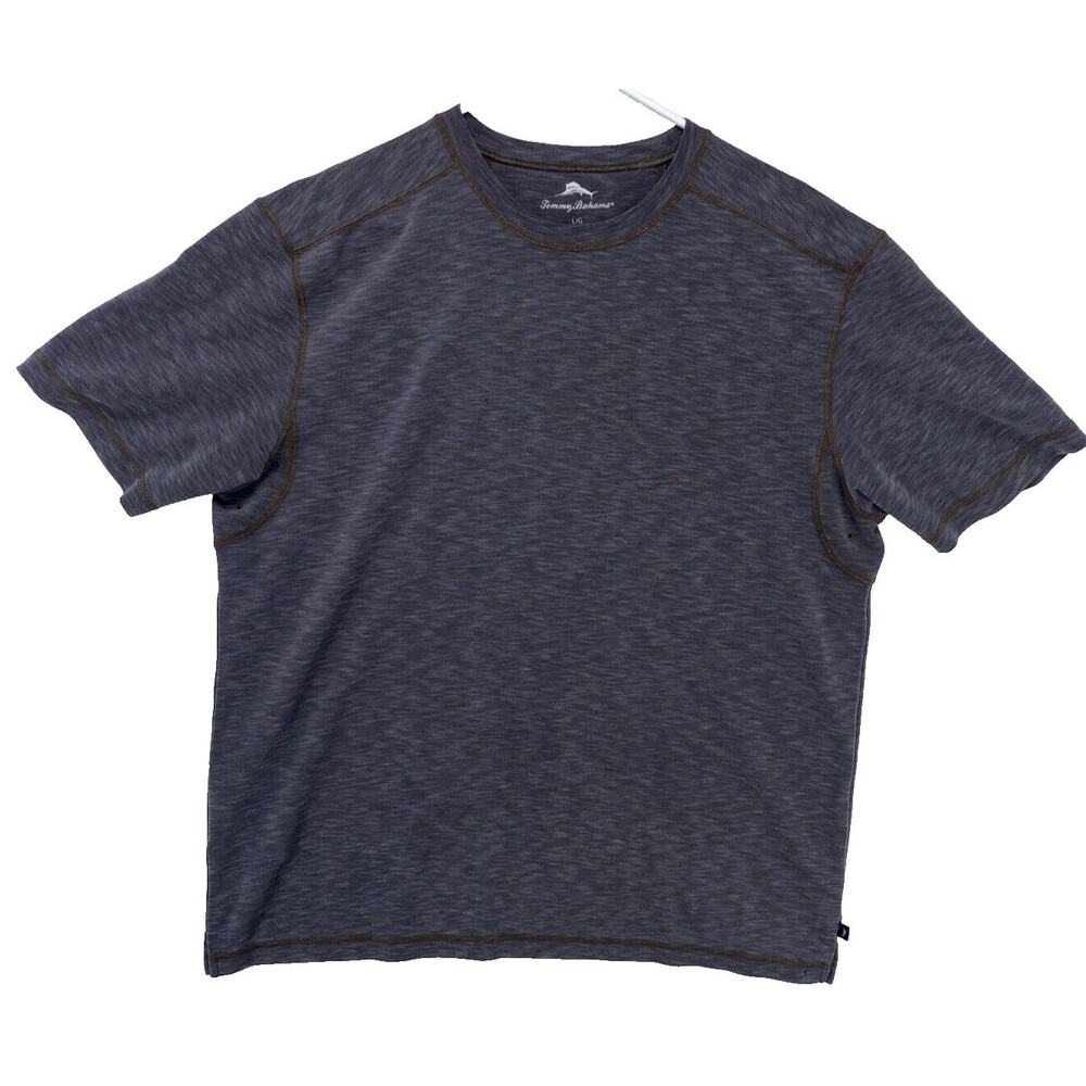 Tommy Bahama Mens Shirt Large Gray Crew Neck Contrast Stitch Slub Knit Tee L